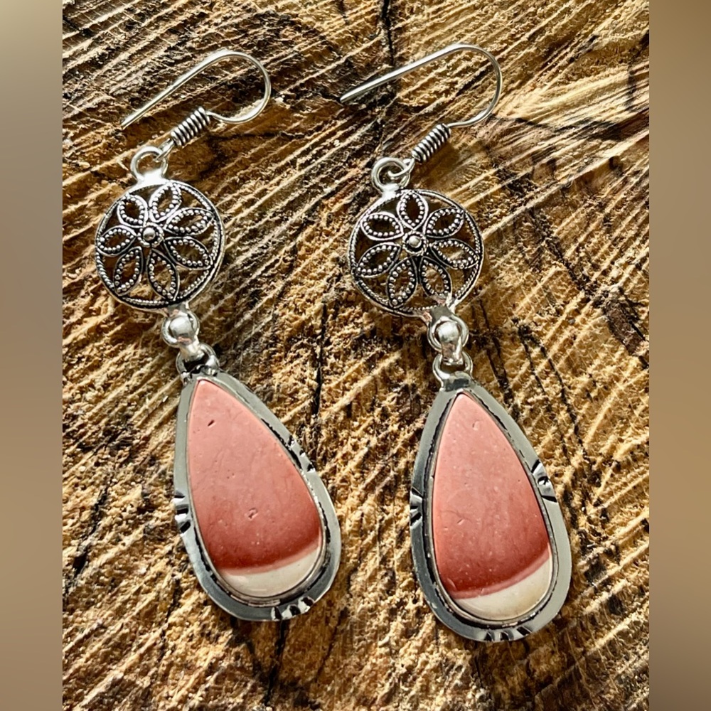 Reddish-Brown Mookaite Earrings 2 1/4”